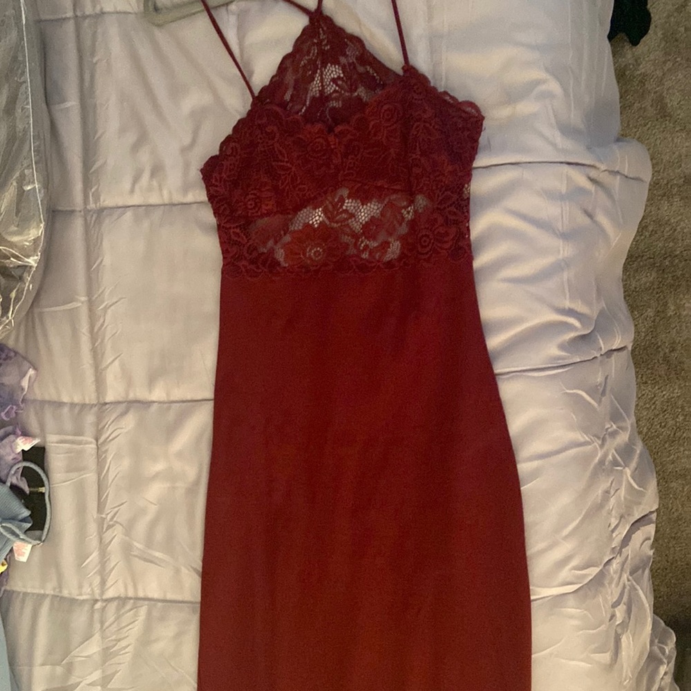 Burgundy Lace Mini Dress